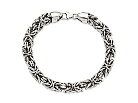 Sterling Silver Polished and Antiqued 8.5 Inch Byzantine Bracelet