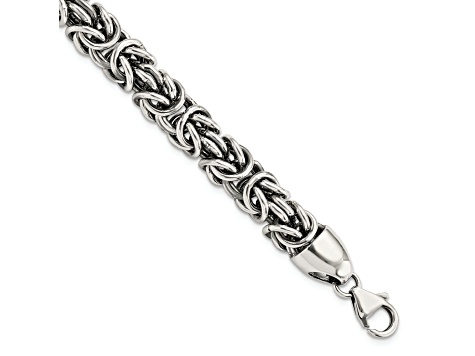 Sterling Silver Polished and Antiqued 8.5 Inch Byzantine Bracelet