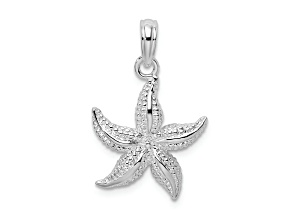 Rhodium Over Sterling Silver Polished and Textured Starfish Pendant