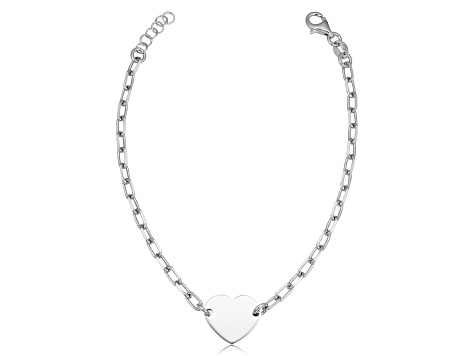 Rhodium Plated Sterling Silver Adjustable Length Heart Bracelet