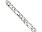 Sterling Silver 5.5mm Pavé Flat Figaro Chain Bracelet