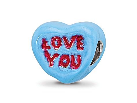 Sterling Silver Love You Enameled Heart Bead