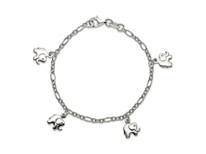 Sterling Silver Polished Elephants with 1-inch Extensions Children's Bracelet