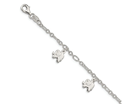 Sterling Silver Polished Elephants with 1-inch Extensions Children's Bracelet