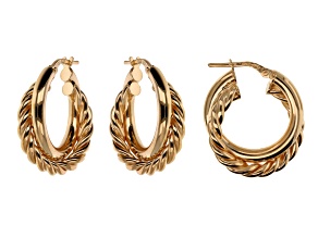 18k Yellow Gold Over Sterling Silver Twisted Double Hoop Earrings