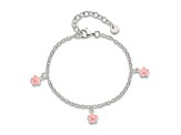 Sterling Silver Pink Enamel Flowers with 1.5-inch Extension Children's Bracelet