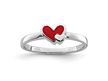 Picture of Rhodium Over Sterling Silver Red Enameled Double Heart Children's Ring