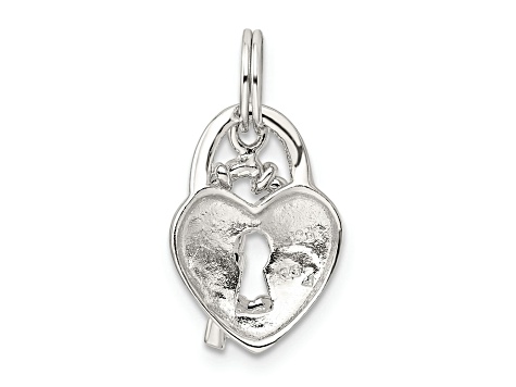 Rhodium Over Sterling Silver Heart and Key Charm