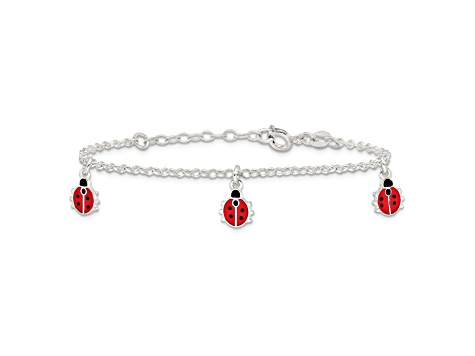 Sterling Silver Enamel Ladybugs with 1-inch Extension Children's Bracelet