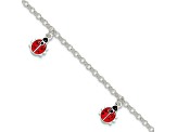 Sterling Silver Enamel Ladybugs with 1-inch Extension Children's Bracelet