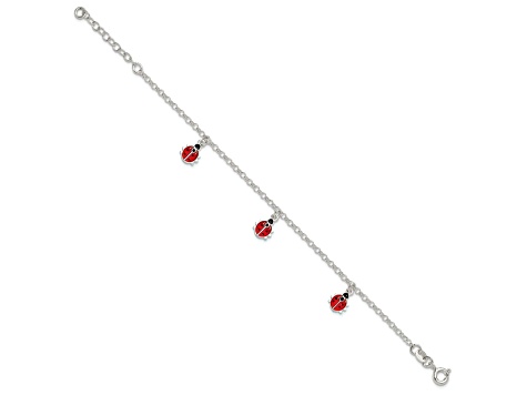 Sterling Silver Enamel Ladybugs with 1-inch Extension Children's Bracelet