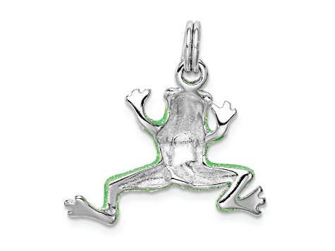 Rhodium Over Sterling Silver Green Enamel Frog Charm