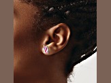 Rhodium Over Sterling Silver Pink Enamel Unicorn Head Childs Post Earrings