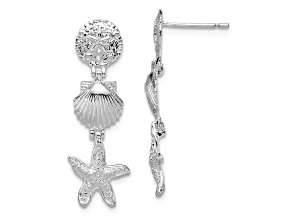 Rhodium Over Sterling Silver Polished Sea Life Dangle Post Earrings