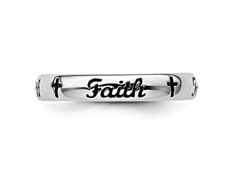 Sterling Silver Stackable Expressions Expressions Black Enamel Faith Ring