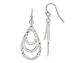 Sterling Silver Polished and Diamond-cut Triple Teardrop Dangle Earrings