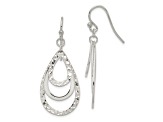 Sterling Silver Polished and Diamond-cut Triple Teardrop Dangle Earrings