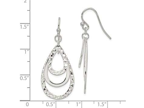 Sterling Silver Polished and Diamond-cut Triple Teardrop Dangle Earrings
