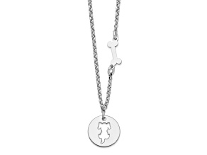 Sterling Silver Rhodium-plated Puppy and Bone with 1-inch Extension Necklace