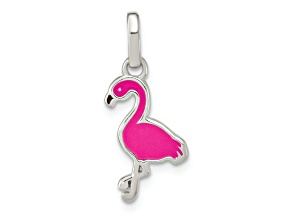 Sterling Silver Hot Pink and Black Enameled Flamingo Children's Pendant