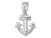 Rhodium Over Sterling Silver Polished Anchor Pendant