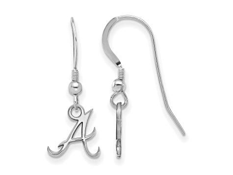 Rhodium Over Sterling Silver MLB LogoArt Atlanta Braves Dangle Earrings