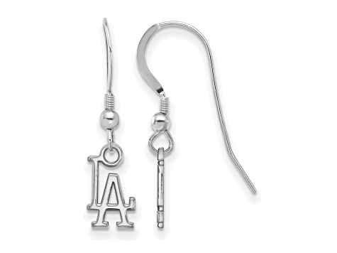 Rhodium Over Sterling Silver MLB LogoArt Los Angeles Dodgers Dangle Earrings