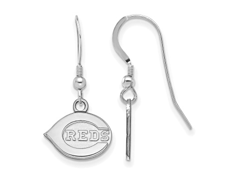 Rhodium Over Sterling Silver MLB LogoArt Cincinnati Reds Dangle Earrings