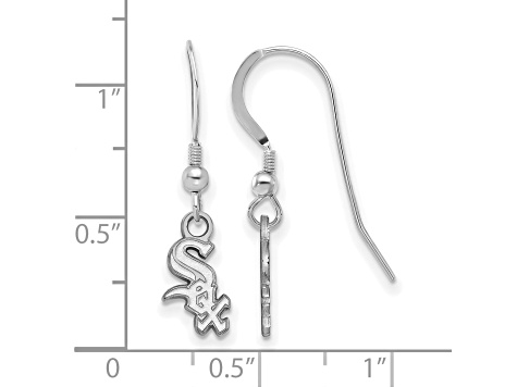 Rhodium Over Sterling Silver MLB LogoArt Chicago White Sox Dangle Earrings