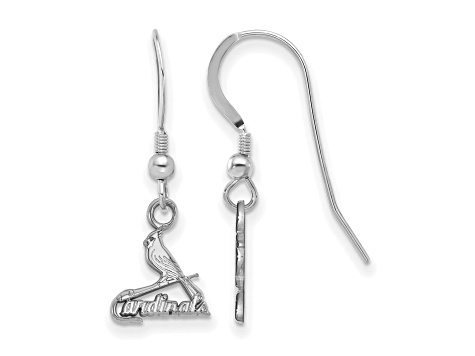 Rhodium Over Sterling Silver MLB LogoArt St. Louis Cardinals Dangle Earrings