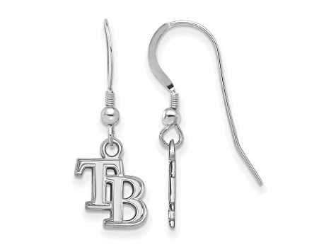 Rhodium Over Sterling Silver MLB LogoArt Tampa Bay Rays Dangle Earrings