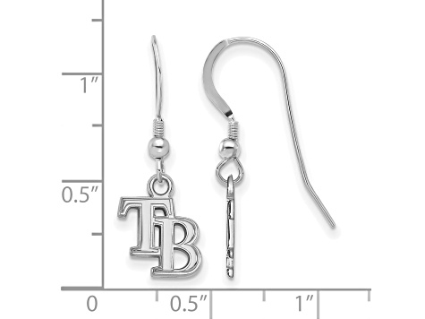 Rhodium Over Sterling Silver MLB LogoArt Tampa Bay Rays Dangle Earrings