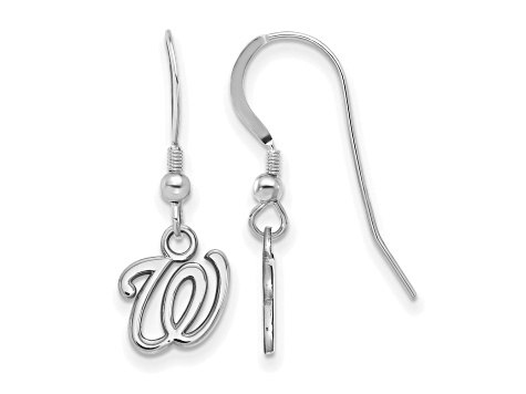 Rhodium Over Sterling Silver MLB LogoArt Washington Nationals Dangle Earrings