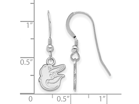 Rhodium Over Sterling Silver MLB LogoArt Baltimore Orioles Dangle Earrings