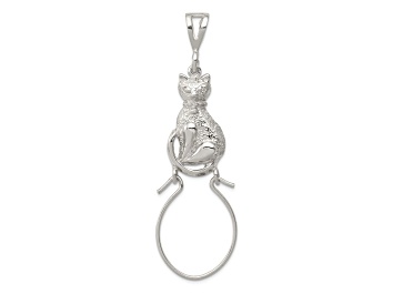 Picture of Sterling Silver Polished Sitting Cat Charm Holder Pendant