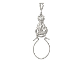 Sterling Silver Polished Sitting Cat Charm Holder Pendant