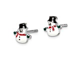 Rhodium Over Sterling Silver Childs Enamel Snowman Post Earrings