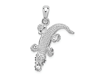 Picture of Rhodium Over Sterling Silver Polished 3D Alligator Pendant