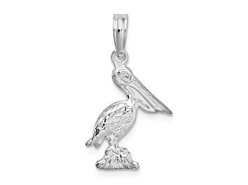 Picture of Rhodium Over Sterling Silver Polished 3D Pelican Pendant