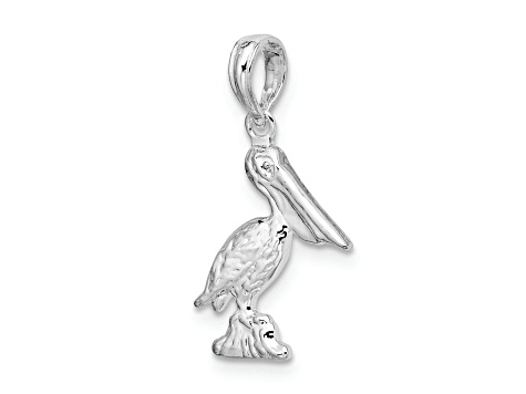 Rhodium Over Sterling Silver Polished 3D Pelican Pendant