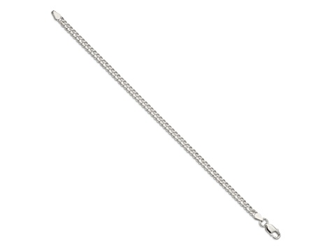 Sterling Silver 4.25mm 6 Side Diamond-cut Flat Double Curb Chain Bracelet