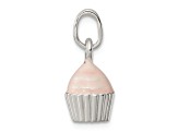 Sterling Silver Polished and Pink Enameled Cupcake Children's Pendant
