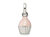 Sterling Silver Polished and Pink Enameled Cupcake Children's Pendant