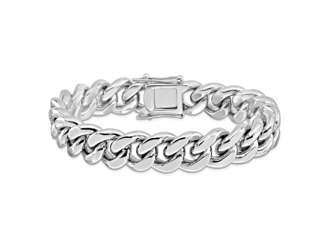 Rhodium Over Sterling Silver Curb Link Men's 8.5 Inch Bracelet