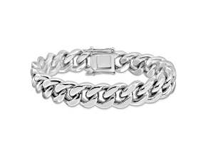 Rhodium Over Sterling Silver Curb Link Men's 8.5 Inch Bracelet