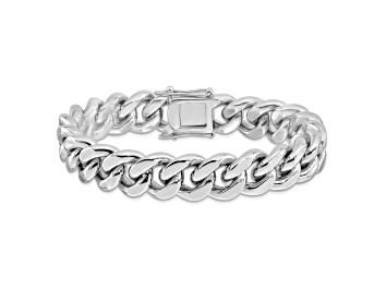 Picture of Rhodium Over Sterling Silver Curb Link Men's 8.5 Inch Bracelet
