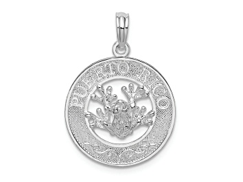 Picture of Rhodium Over Sterling Silver Polished Puerto Rico Circle Frog Pendant