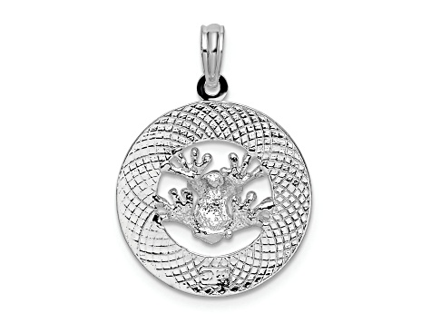 Rhodium Over Sterling Silver Polished Puerto Rico Circle Frog Pendant