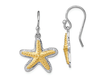 Picture of Rhodium Over Sterling Silver Polished Two-tone Star Fish Dangle Earrings