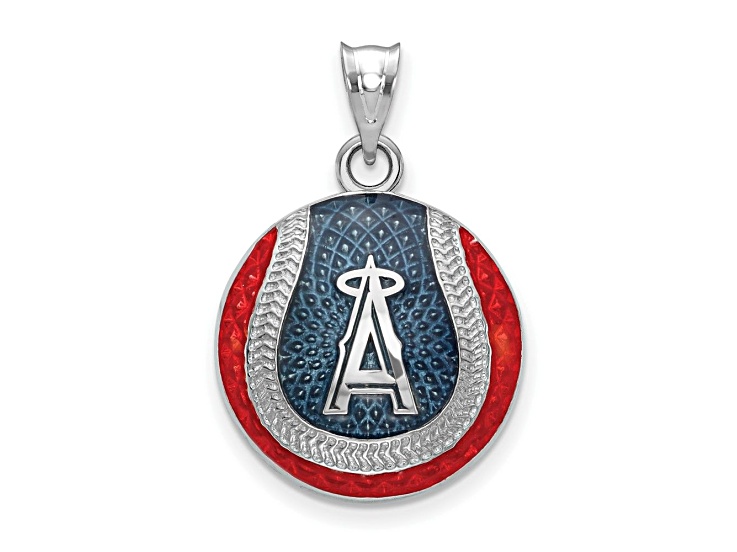 Rhodium Over Sterling Silver MLB Los Angeles Angels LogoArt Enameled Pendant